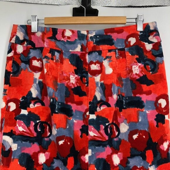 Anthropologie Vanessa Virginia Red Floral Corduroy Knee length pencil skirt Sz 8 - Picture 9 of 16